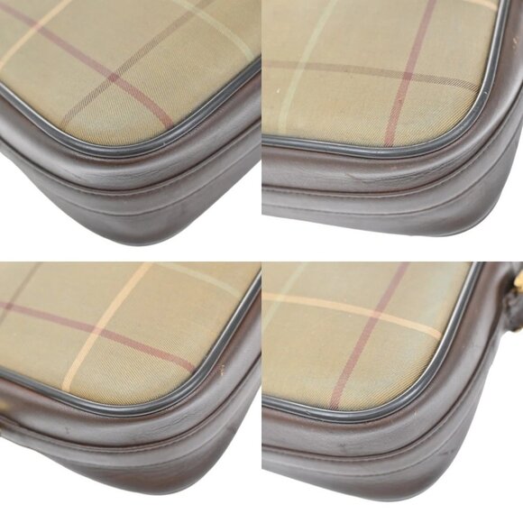 Burberrys Logo Shoulder Bag Check Canvas Leather Brown GHW - Picture 13 of 14